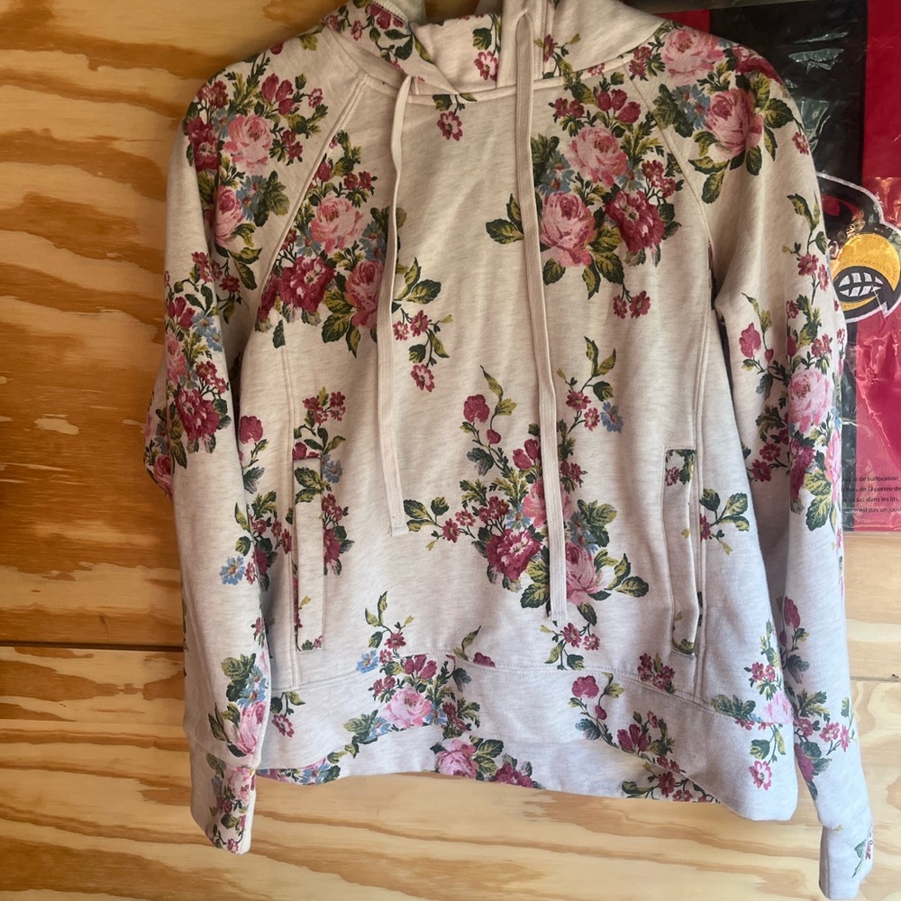 Floral Drawstring Hooded Sweater - Pink Floral
